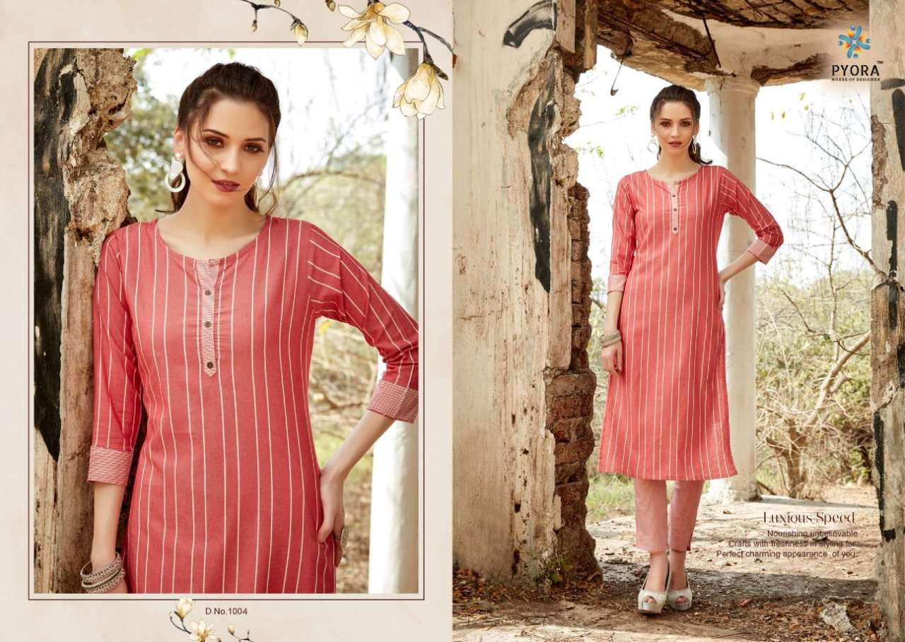 VICTORY BY PYORA 1001 TO 1006 SERIES STYLISH FANCY BEAUTIFUL COLORFUL CASUAL WEAR & ETHNIC WEAR PURE HANDLOOM WEAVING COTTON KURTIS WITH BOTTOM AT WHOLESALE PRICE