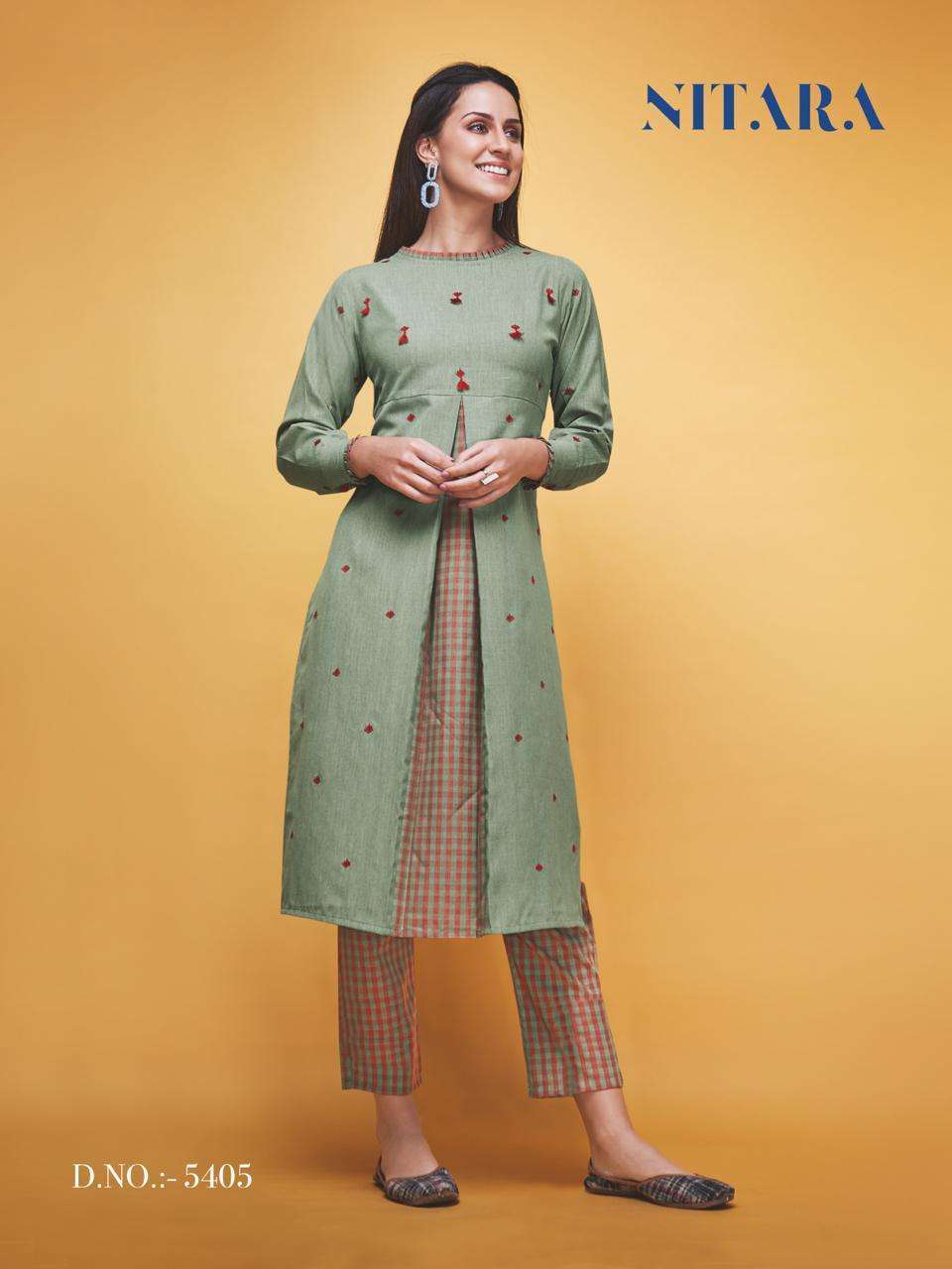 LAYLA BY NITARA 5301 TO 5305 SERIES STYLISH FANCY BEAUTIFUL COLORFUL CASUAL WEAR & ETHNIC WEAR COTTON LINEN PRINT KURTIS WITH BOTTOM AT WHOLESALE PRICE