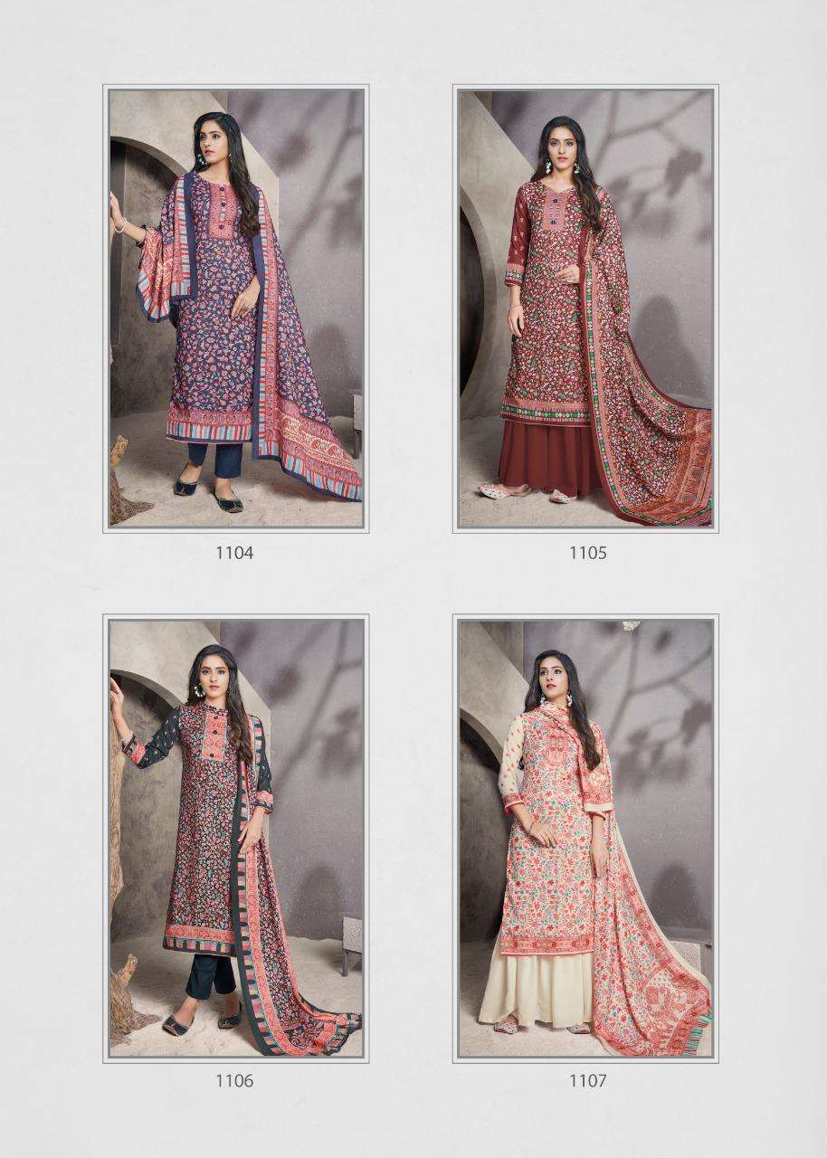 KASHMIRI QUEEN VOL-6 BY BIPSON 1104 TO 1107 SERIES BEAUTIFUL SUITS STYLISH FANCY COLORFUL PARTY WEAR & OCCASIONAL WEAR PASHMINA PRINTED DRESSES AT WHOLESALE PRICE