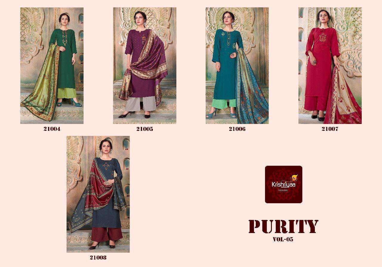 PURITY VOL-5 BY KRISHRIYAA 21004 TO 21008 SERIES DESIGNER BEAUTIFUL COLORFUL PAKISTANI SUITS WITH EMBROIDERED WORK FANCY PARTY WEAR & OCCASIONAL WEAR SLUB SILK DIGITAL PRINTED DRESSES AT WHOLESALE PRICE