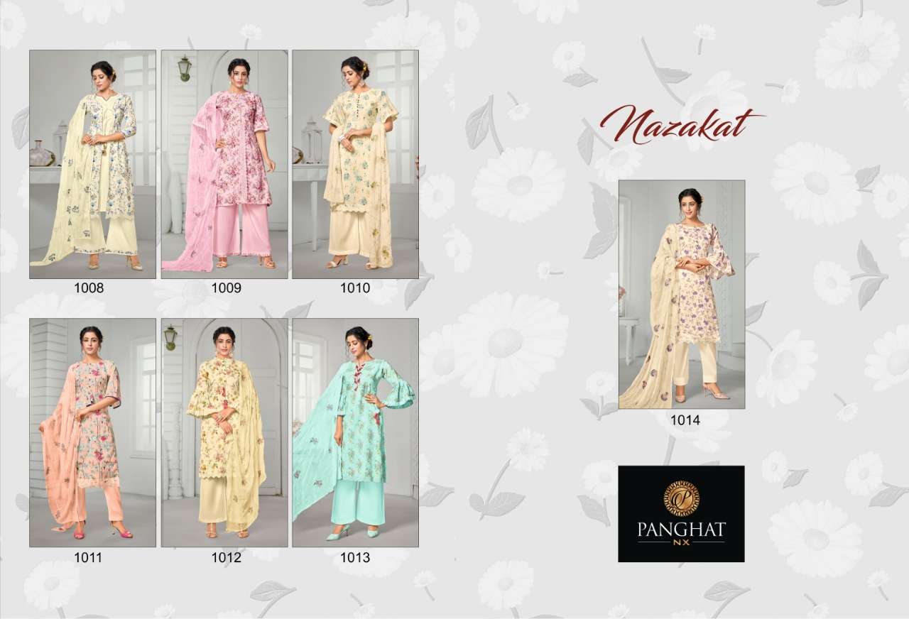 NAZAKAT BY PANGHAT NX 1008 TO 1014 SERIES BEAUTIFUL SUITS STYLISH FANCY COLORFUL PARTY WEAR & OCCASIONAL WEAR PURE JAM COTTON PRINTED DRESSES AT WHOLESALE PRICE