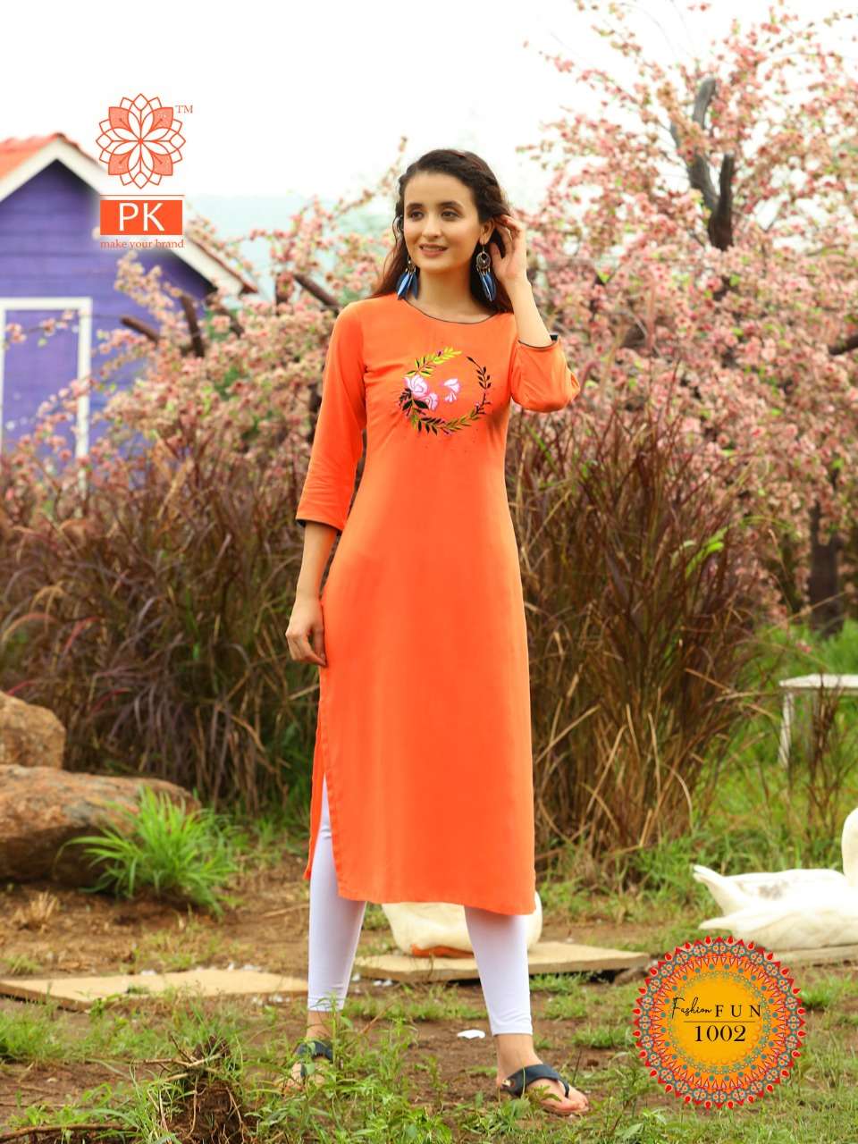 FASHION FUN VOL-1 BY PK 1001 TO 1009 SERIES BEAUTIFUL STYLISH FANCY COLORFUL CASUAL WEAR & ETHNIC WEAR HEAVY RAYON EMBROIDERED KURTIS AT WHOLESALE PRICE