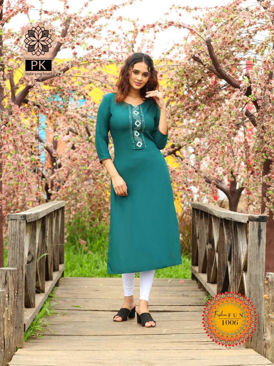 FASHION FUN VOL-1 BY PK 1001 TO 1009 SERIES BEAUTIFUL STYLISH FANCY COLORFUL CASUAL WEAR & ETHNIC WEAR HEAVY RAYON EMBROIDERED KURTIS AT WHOLESALE PRICE