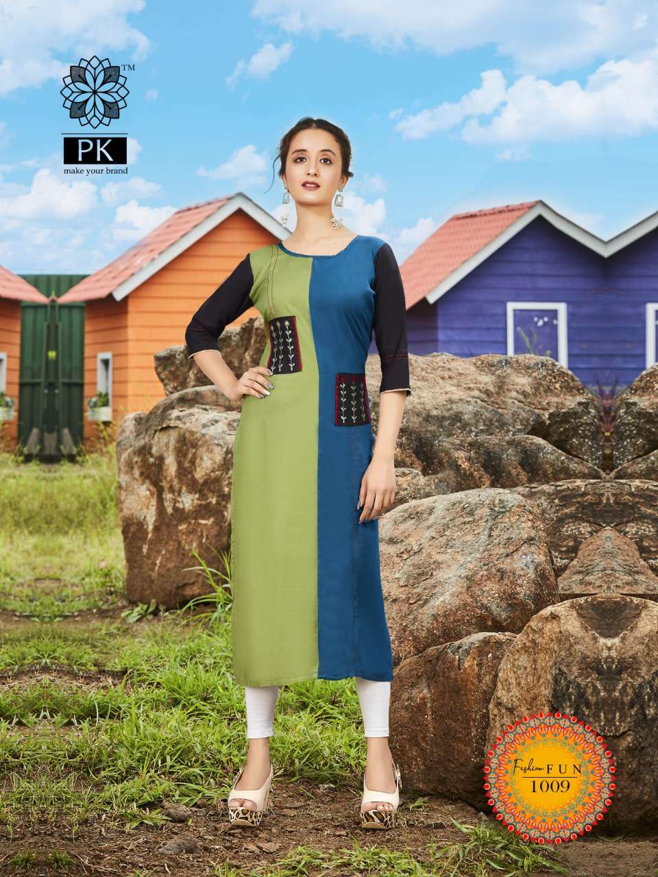 FASHION FUN VOL-1 BY PK 1001 TO 1009 SERIES BEAUTIFUL STYLISH FANCY COLORFUL CASUAL WEAR & ETHNIC WEAR HEAVY RAYON EMBROIDERED KURTIS AT WHOLESALE PRICE