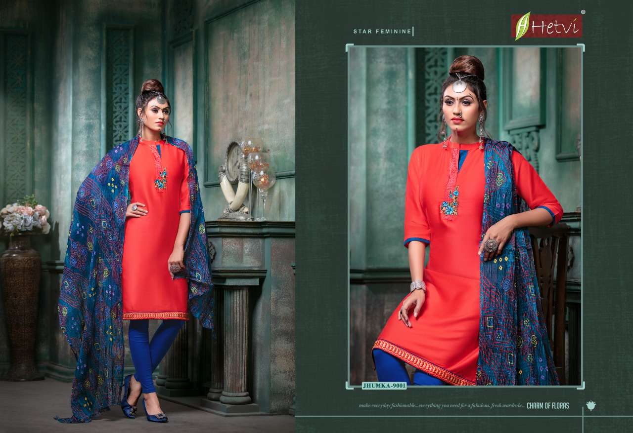 JHUMKA BY HETVI 9001 TO 9008 SERIES BEAUTIFUL SUITS COLORFUL STYLISH FANCY CASUAL WEAR & ETHNIC WEAR JAM SATIN DRESSES AT WHOLESALE PRICE