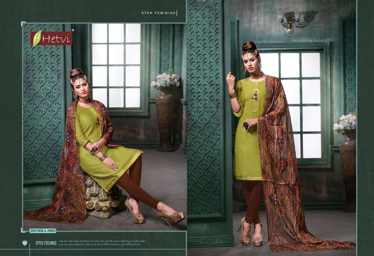 JHUMKA BY HETVI 9001 TO 9008 SERIES BEAUTIFUL SUITS COLORFUL STYLISH FANCY CASUAL WEAR & ETHNIC WEAR JAM SATIN DRESSES AT WHOLESALE PRICE