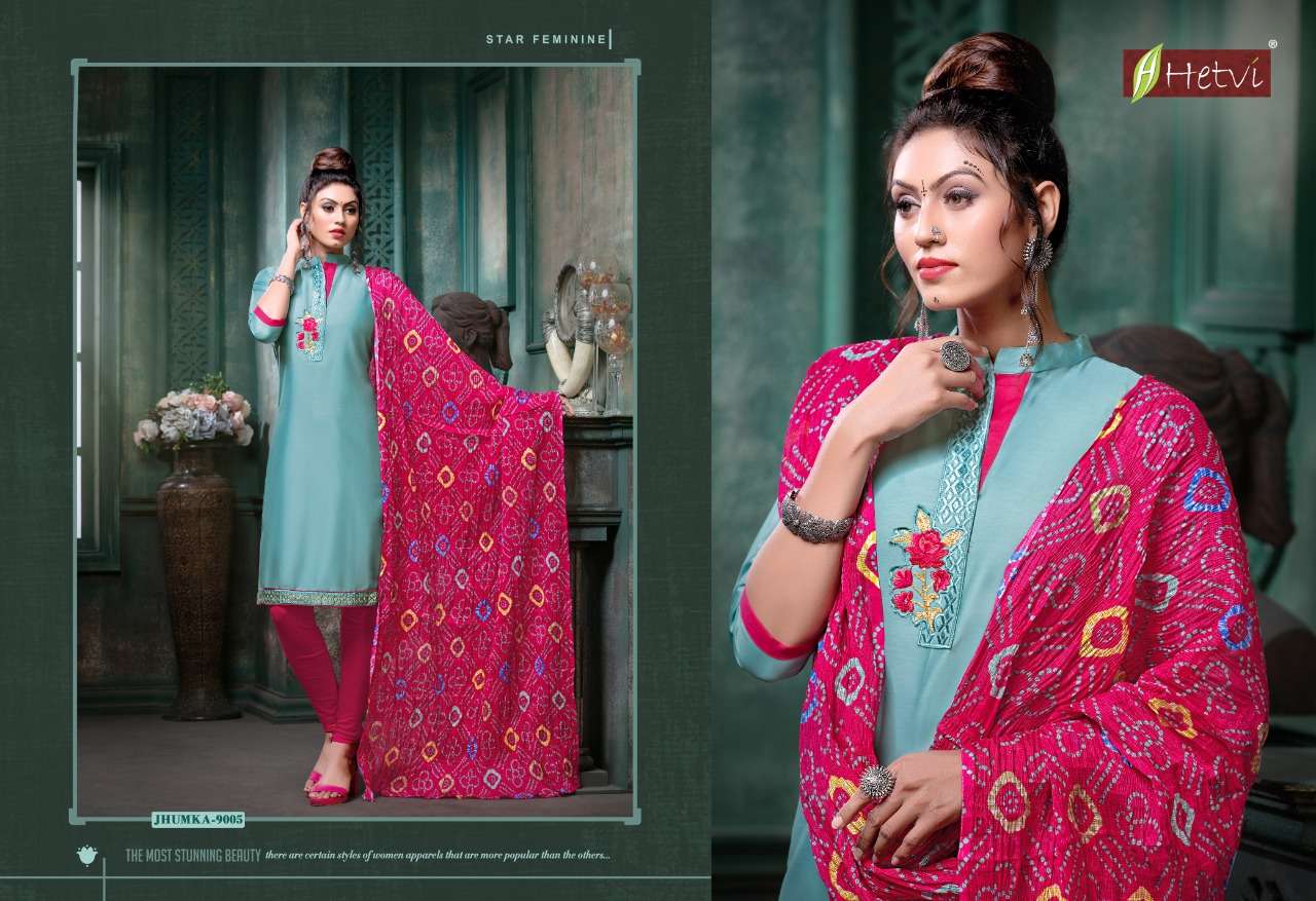 JHUMKA BY HETVI 9001 TO 9008 SERIES BEAUTIFUL SUITS COLORFUL STYLISH FANCY CASUAL WEAR & ETHNIC WEAR JAM SATIN DRESSES AT WHOLESALE PRICE