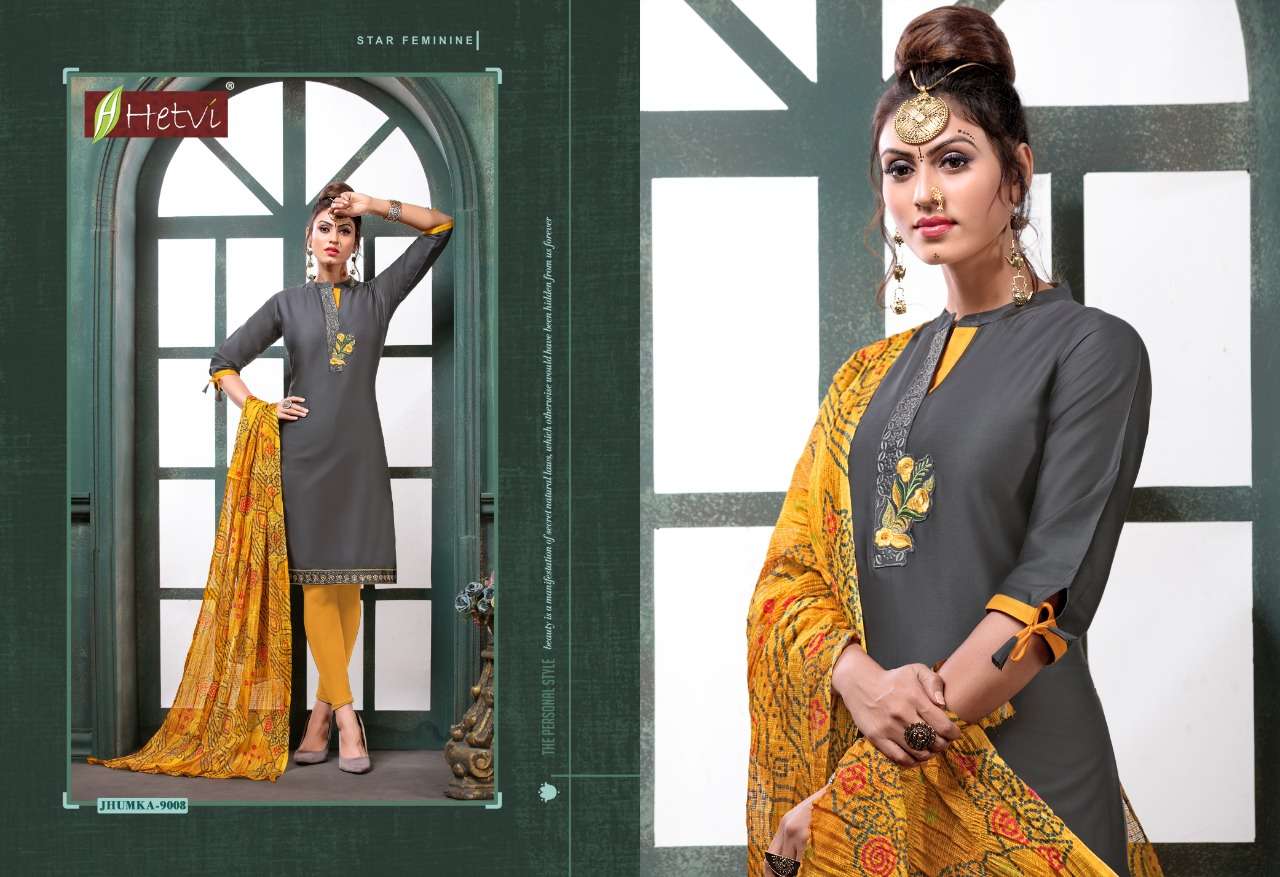 JHUMKA BY HETVI 9001 TO 9008 SERIES BEAUTIFUL SUITS COLORFUL STYLISH FANCY CASUAL WEAR & ETHNIC WEAR JAM SATIN DRESSES AT WHOLESALE PRICE