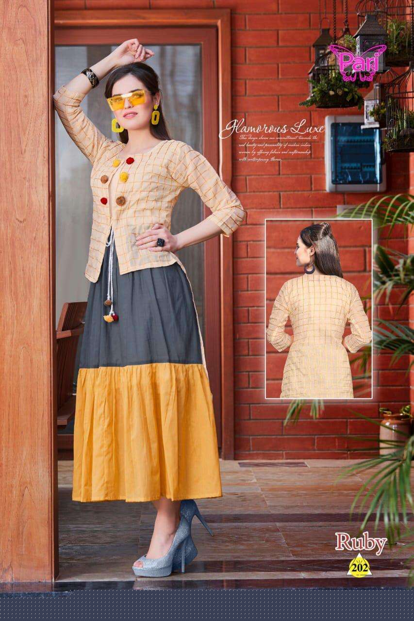 RUBY BY PARI 201 TO 208 SERIES DESIGNER BEAUTIFUL STYLISH FANCY COLORFUL PARTY WEAR & OCCASIONAL WEAR COTTON MAL GOWNS WITH DUPATTA AT WHOLESALE PRICE
