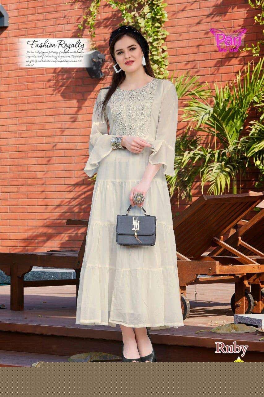 RUBY BY PARI 201 TO 208 SERIES DESIGNER BEAUTIFUL STYLISH FANCY COLORFUL PARTY WEAR & OCCASIONAL WEAR COTTON MAL GOWNS WITH DUPATTA AT WHOLESALE PRICE