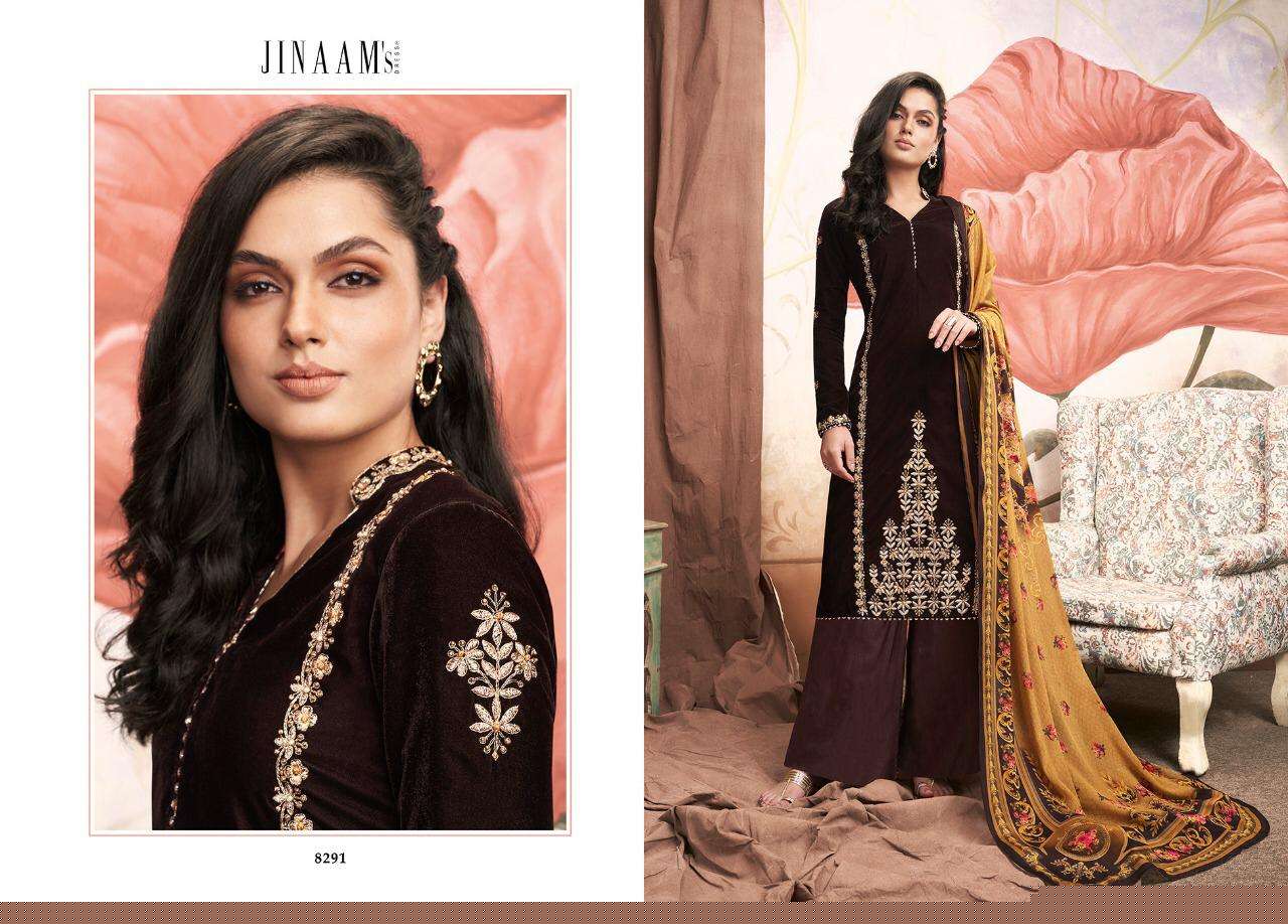 NILSA BY JINAAM DRESSES 8291 TO 8296 SERIES DESIGNER FESTIVE SUITS COLLECTION BEAUTIFUL STYLISH FANCY COLORFUL PARTY WEAR & OCCASIONAL WEAR DYED VELVET EMBROIDERED DRESSES AT WHOLESALE PRICE