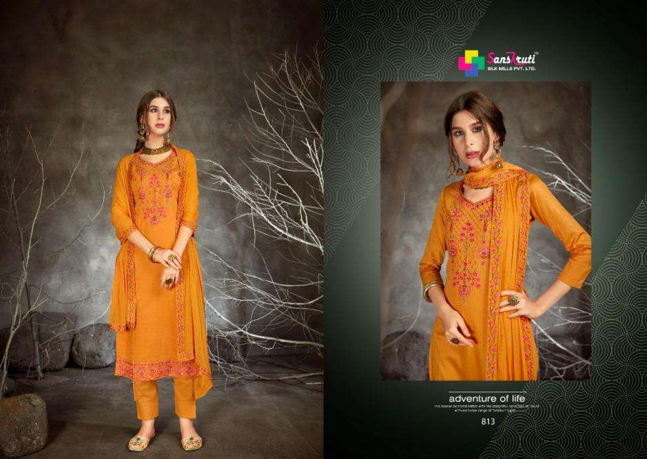 KISHNA VOL-5 BY SANSKRUTI SILK MILLS 813 TO 819 SERIES PATIYALA SUITS COLLECTION BEAUTIFUL STYLISH FANCY COLORFUL PARTY WEAR & ETHNIC WEAR PURE JAM SILK WITH HEAVY EMBROIDERY DRESSES AT WHOLESALE PRICE