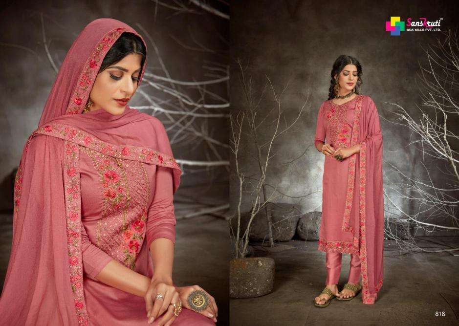KISHNA VOL-5 BY SANSKRUTI SILK MILLS 813 TO 819 SERIES PATIYALA SUITS COLLECTION BEAUTIFUL STYLISH FANCY COLORFUL PARTY WEAR & ETHNIC WEAR PURE JAM SILK WITH HEAVY EMBROIDERY DRESSES AT WHOLESALE PRICE