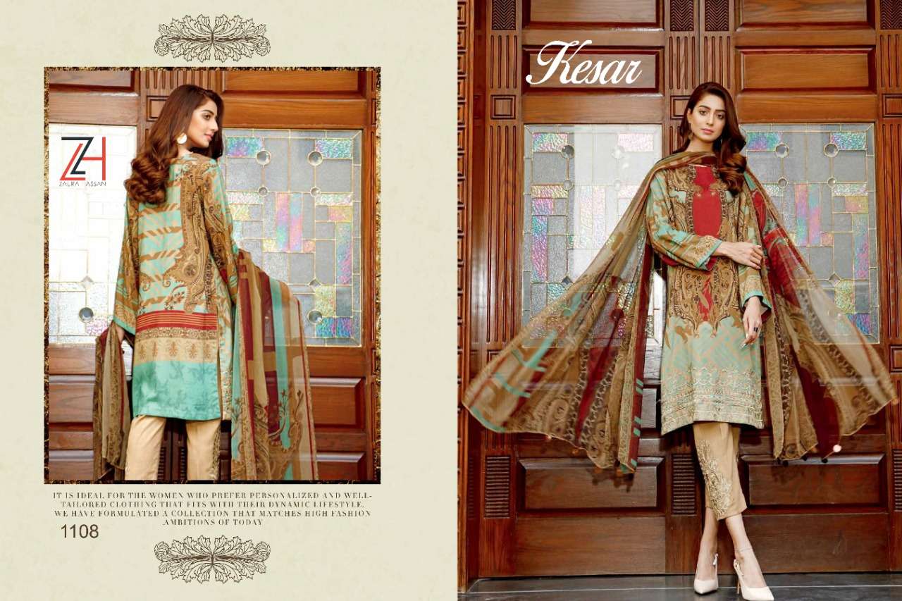 KESAR BY ZAURA HASSAN 1108 TO 1112 SERIES BEAUTIFUL COLORFUL STYLISH FANCY CASUAL WEAR & ETHNIC WEAR & READY TO WEAR PURE COTTON JAM PRINT WITH EMBROIDERY DRESSES AT WHOLESALE PRICE