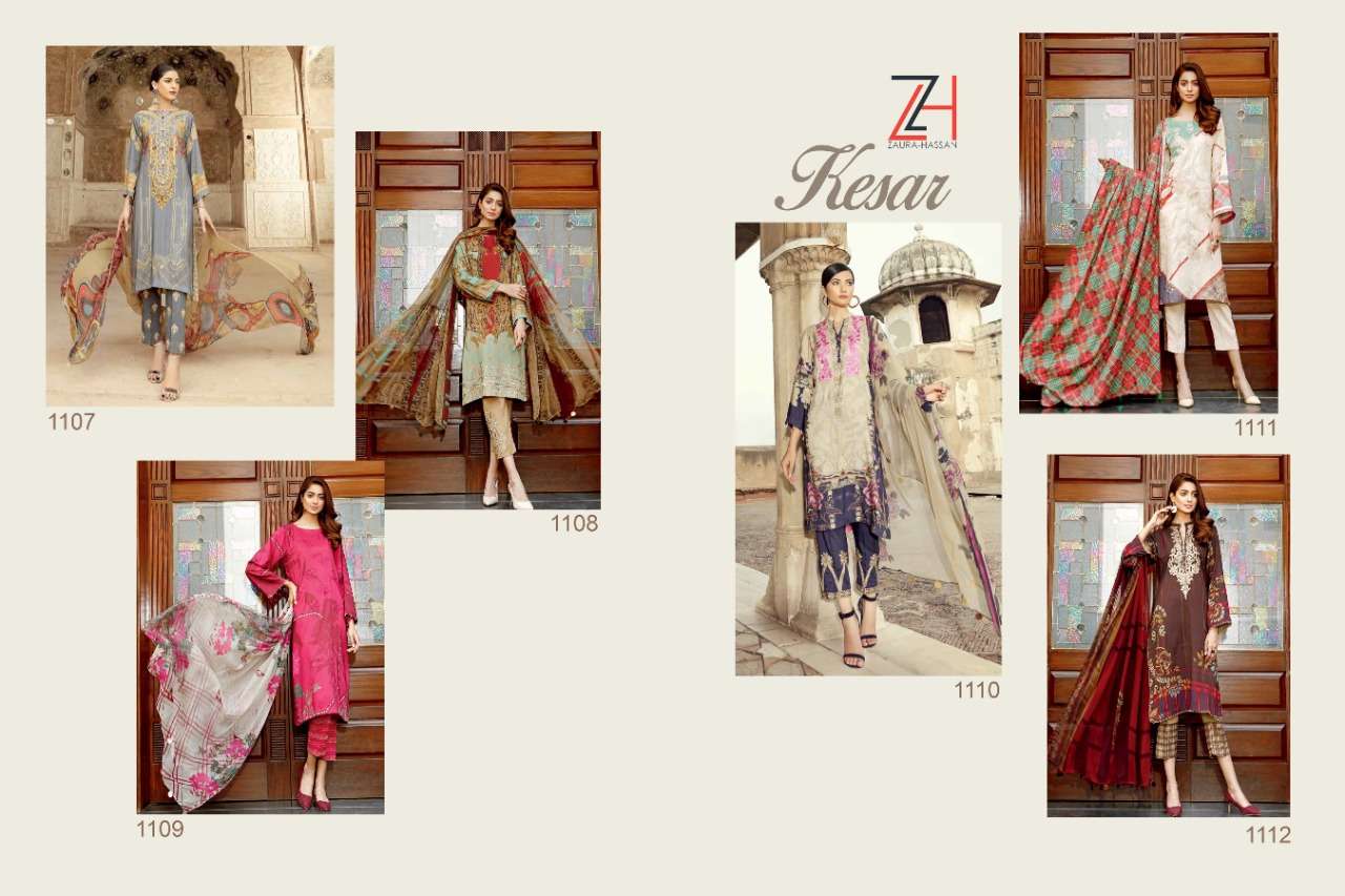 KESAR BY ZAURA HASSAN 1108 TO 1112 SERIES BEAUTIFUL COLORFUL STYLISH FANCY CASUAL WEAR & ETHNIC WEAR & READY TO WEAR PURE COTTON JAM PRINT WITH EMBROIDERY DRESSES AT WHOLESALE PRICE