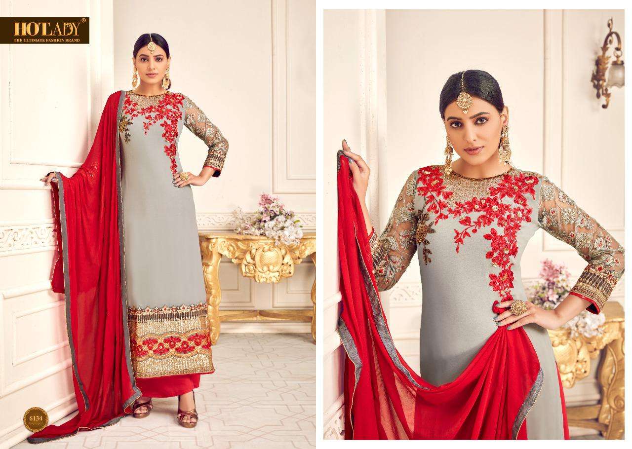 MISHTI VOL-3 BY HOT LADY 6131 TO 6136 SERIES DESIGNER SUITS COLLECTION BEAUTIFUL STYLISH FANCY COLORFUL PARTY WEAR & ETHNIC WEAR VISCOSE GEORGETTE WITH EMBROIDERY DRESSES AT WHOLESALE PRICE