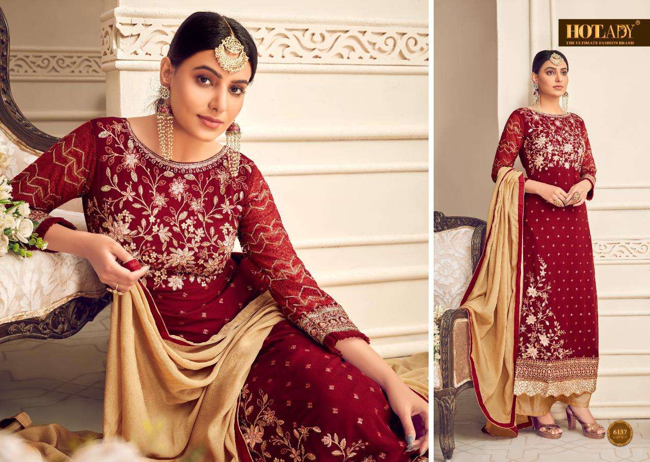 MISHTI VOL-3 BY HOT LADY 6131 TO 6136 SERIES DESIGNER SUITS COLLECTION BEAUTIFUL STYLISH FANCY COLORFUL PARTY WEAR & ETHNIC WEAR VISCOSE GEORGETTE WITH EMBROIDERY DRESSES AT WHOLESALE PRICE