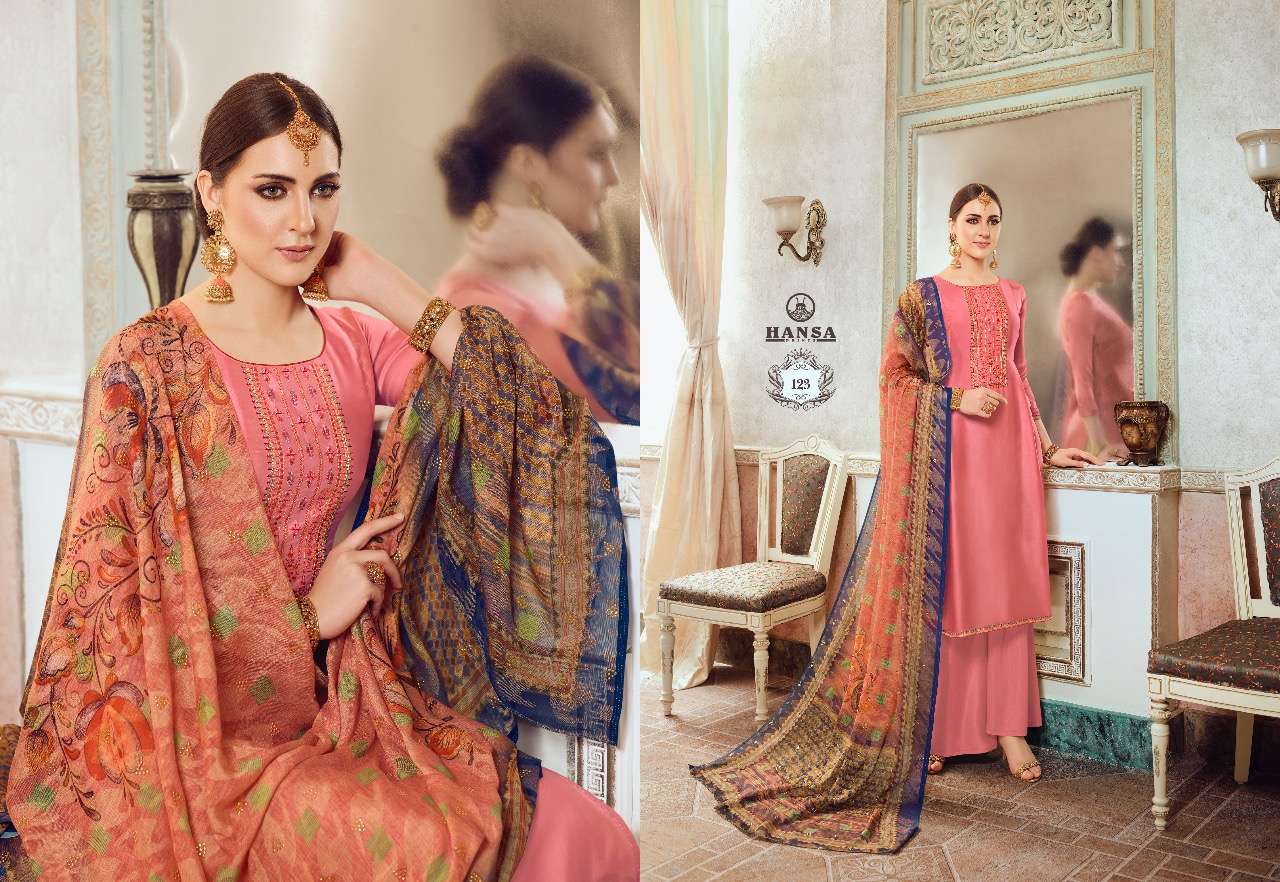 Husna Ara Hridya By Hansa Print 121 To To 128 Series Designer Suits Collection Beautiful Stylish Fancy Colorful Party Wear & Ethnic Wear Satin Georgette With Embroidery Dresses At Wholesale Price