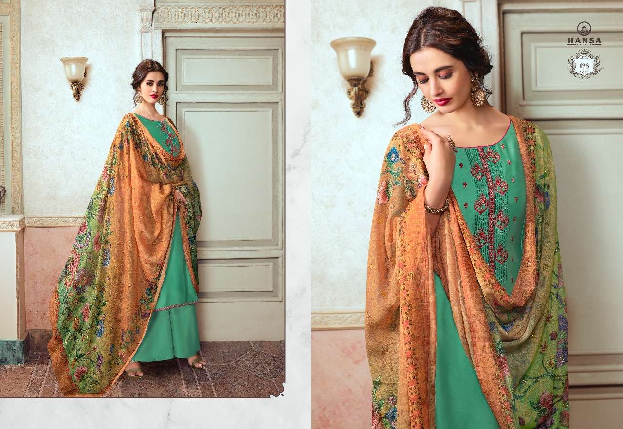 Husna Ara Hridya By Hansa Print 121 To To 128 Series Designer Suits Collection Beautiful Stylish Fancy Colorful Party Wear & Ethnic Wear Satin Georgette With Embroidery Dresses At Wholesale Price