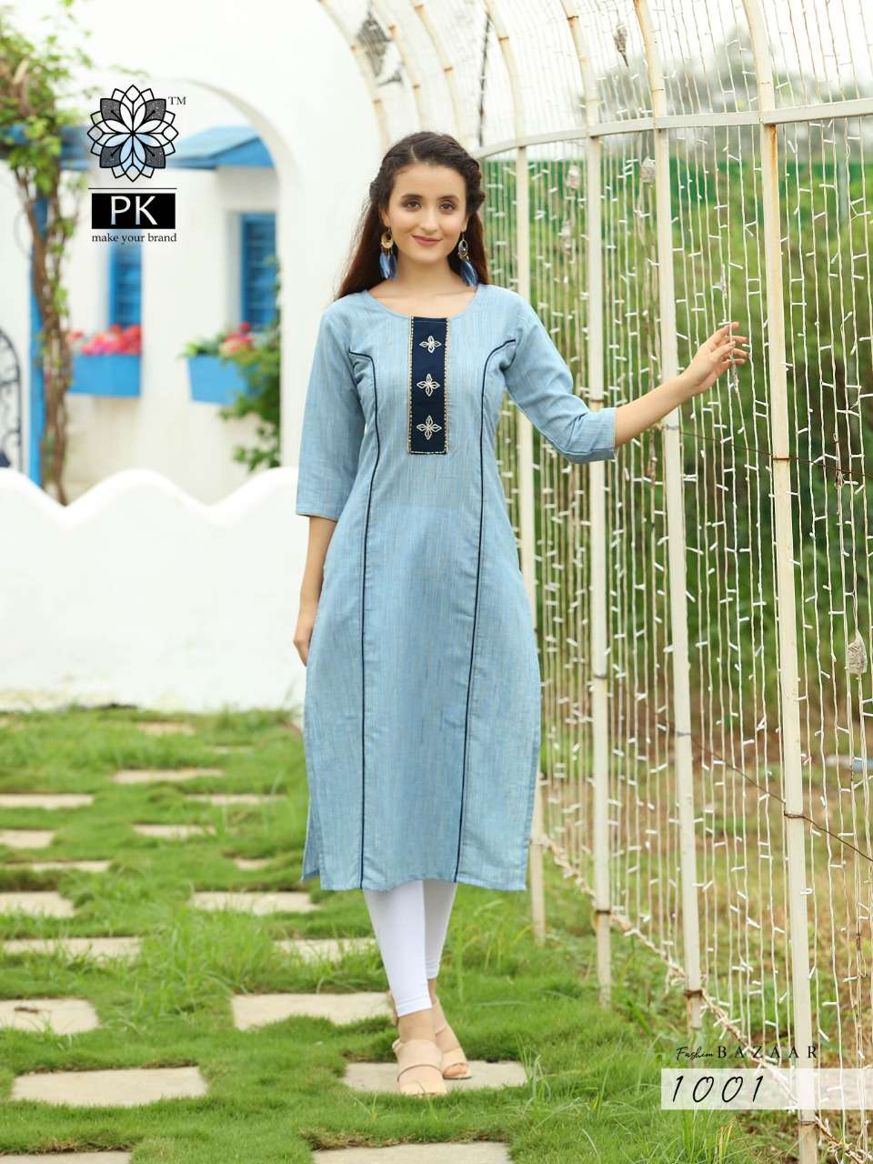 FASHION BAZAAR VOL-1 BY PK 1001 TO 1007 SERIES BEAUTIFUL STYLISH FANCY COLORFUL CASUAL WEAR & ETHNIC WEAR FANCY LINEN JACQUARD WEAVED MANUAL WORK KURTIS AT WHOLESALE PRICE