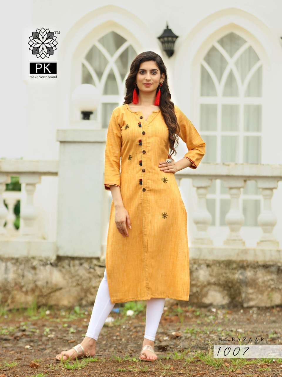 FASHION BAZAAR VOL-1 BY PK 1001 TO 1007 SERIES BEAUTIFUL STYLISH FANCY COLORFUL CASUAL WEAR & ETHNIC WEAR FANCY LINEN JACQUARD WEAVED MANUAL WORK KURTIS AT WHOLESALE PRICE