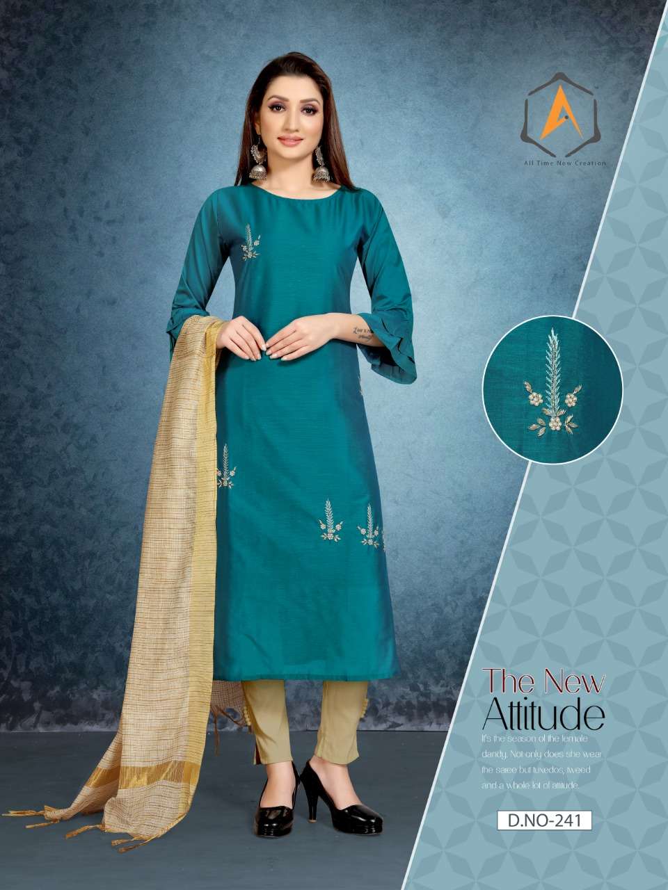 NAZAKAT BY APPLE KURTI 240 TO 243 SERIES BEAUTIFUL COLORFUL STYLISH FANCY CASUAL WEAR & ETHNIC WEAR & READY TO WEAR COTTON SILK KURTIS WITH DUPATTA AT WHOLESALE PRICE