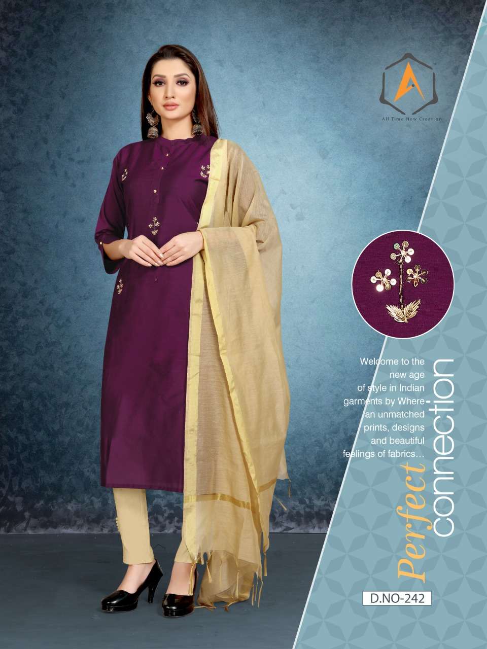 NAZAKAT BY APPLE KURTI 240 TO 243 SERIES BEAUTIFUL COLORFUL STYLISH FANCY CASUAL WEAR & ETHNIC WEAR & READY TO WEAR COTTON SILK KURTIS WITH DUPATTA AT WHOLESALE PRICE