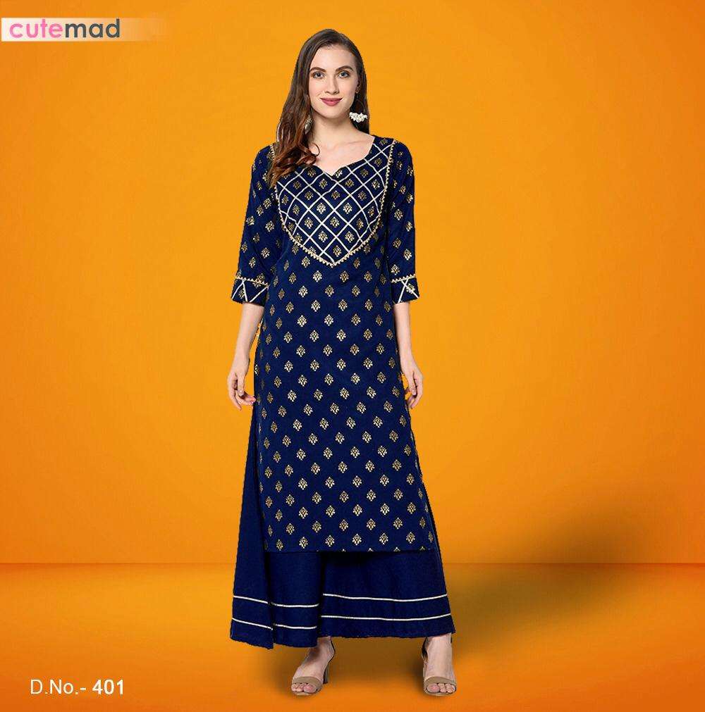 CUTEMADE VOL-4 BY KESARI EXPORTS 401 TO 408 SERIES BEAUTIFUL STYLISH FANCY COLORFUL CASUAL WEAR & ETHNIC WEAR AMERICAN CREPE KURTIS WITH BOTTOM AT WHOLESALE PRICE