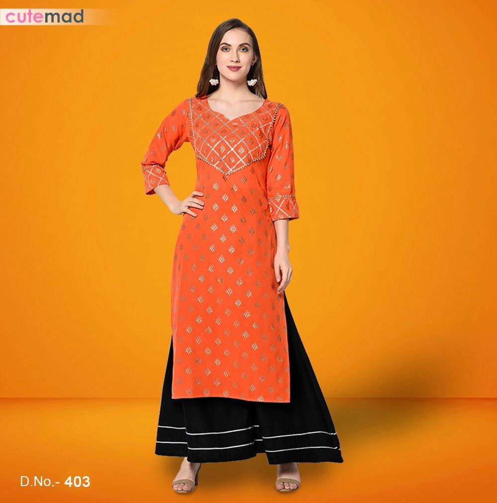 CUTEMADE VOL-4 BY KESARI EXPORTS 401 TO 408 SERIES BEAUTIFUL STYLISH FANCY COLORFUL CASUAL WEAR & ETHNIC WEAR AMERICAN CREPE KURTIS WITH BOTTOM AT WHOLESALE PRICE