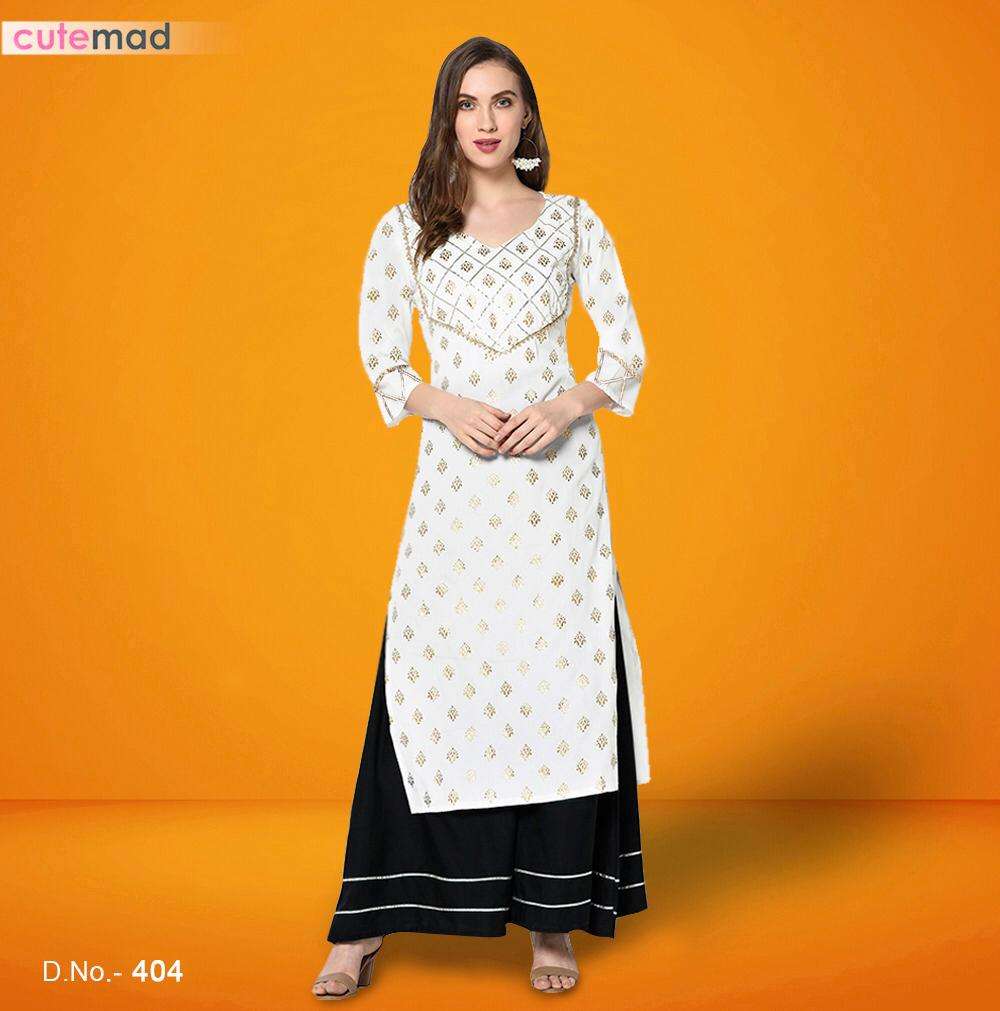 CUTEMADE VOL-4 BY KESARI EXPORTS 401 TO 408 SERIES BEAUTIFUL STYLISH FANCY COLORFUL CASUAL WEAR & ETHNIC WEAR AMERICAN CREPE KURTIS WITH BOTTOM AT WHOLESALE PRICE