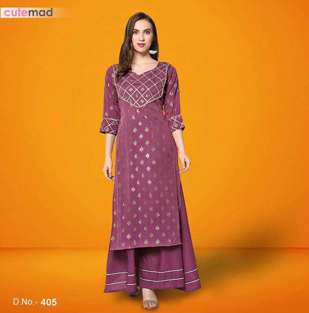 CUTEMADE VOL-4 BY KESARI EXPORTS 401 TO 408 SERIES BEAUTIFUL STYLISH FANCY COLORFUL CASUAL WEAR & ETHNIC WEAR AMERICAN CREPE KURTIS WITH BOTTOM AT WHOLESALE PRICE