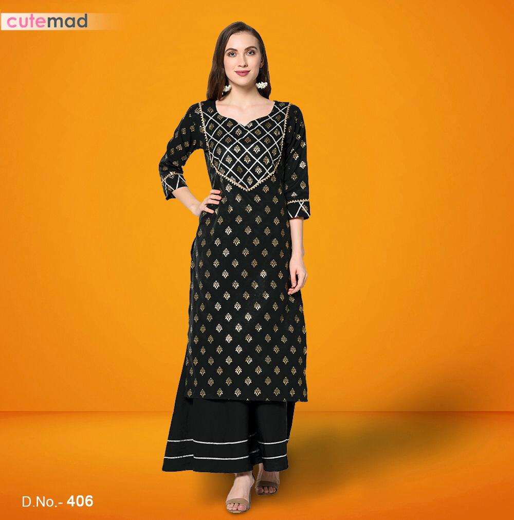 CUTEMADE VOL-4 BY KESARI EXPORTS 401 TO 408 SERIES BEAUTIFUL STYLISH FANCY COLORFUL CASUAL WEAR & ETHNIC WEAR AMERICAN CREPE KURTIS WITH BOTTOM AT WHOLESALE PRICE