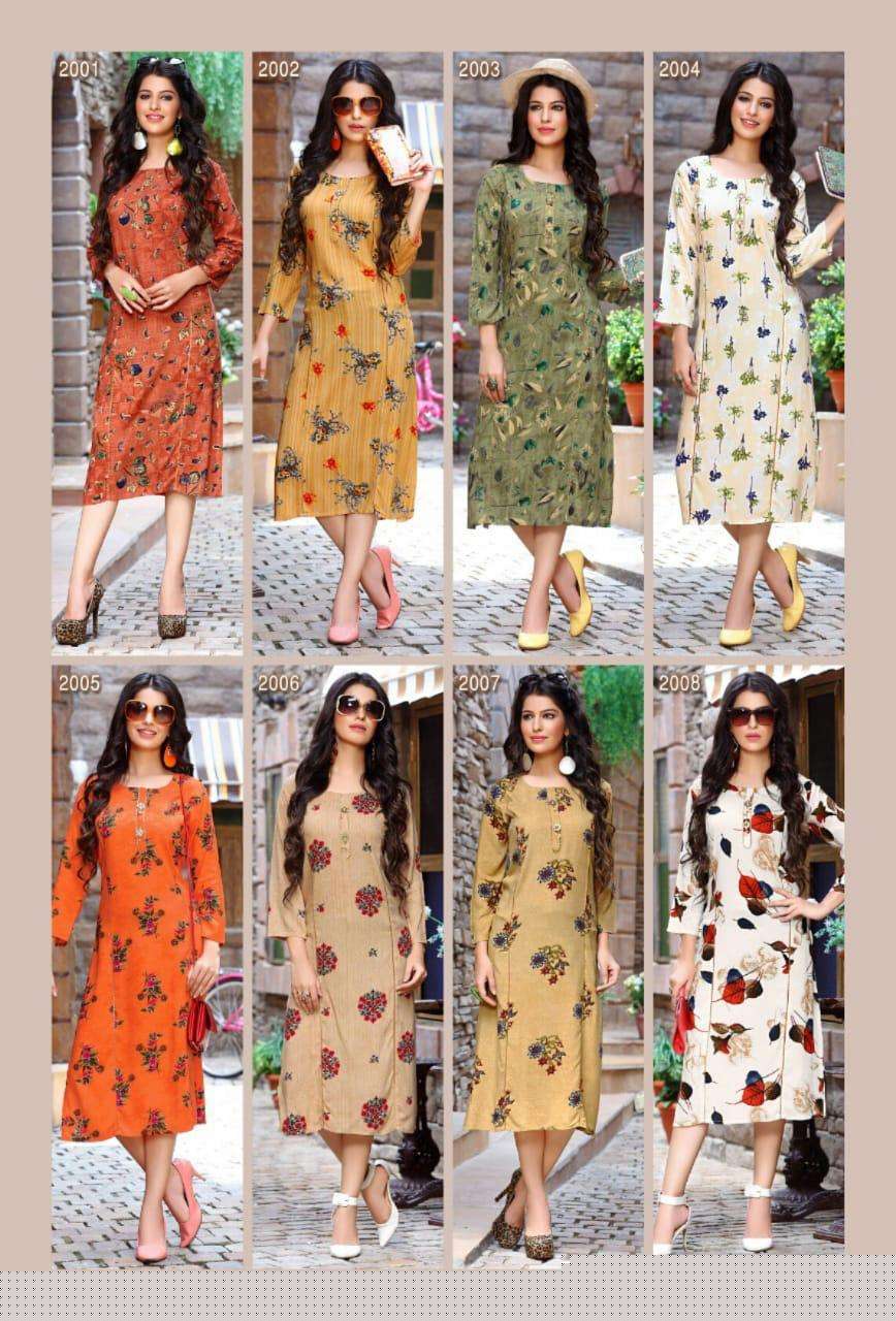 NYSAA VOL-2 BY PARI 2001 TO 2008 SERIES BEAUTIFUL STYLISH FANCY COLORFUL CASUAL WEAR & ETHNIC WEAR RAYON 14 KG PRINTED KURTIS AT WHOLESALE PRICE