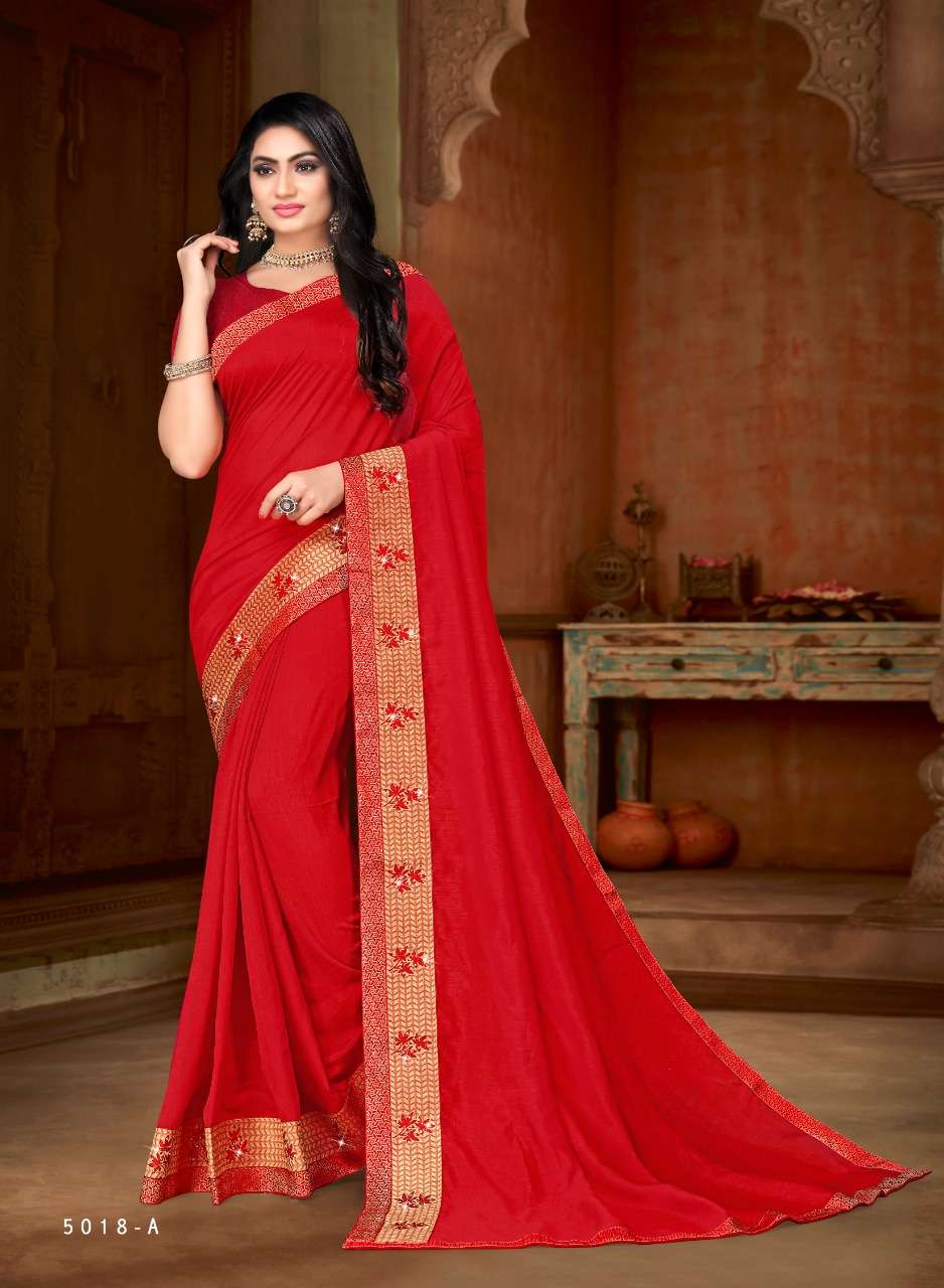 KAJU KATLI BY INDIAN WOMEN 5018-A TO 5018-H SERIES INDIAN TRADITIONAL WEAR COLLECTION BEAUTIFUL STYLISH FANCY COLORFUL PARTY WEAR & OCCASIONAL WEAR DYED SILK SAREES AT WHOLESALE PRICE