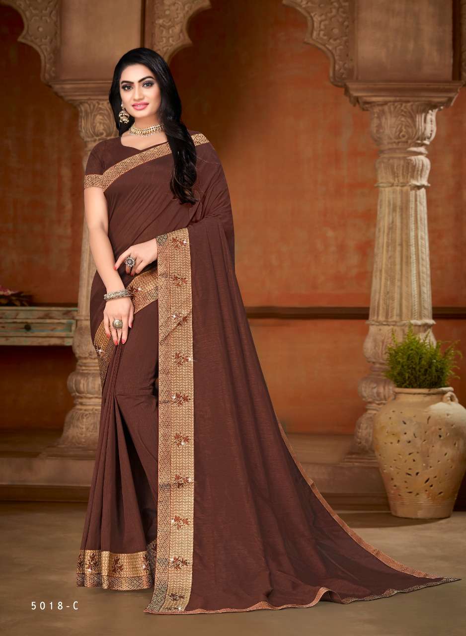 KAJU KATLI BY INDIAN WOMEN 5018-A TO 5018-H SERIES INDIAN TRADITIONAL WEAR COLLECTION BEAUTIFUL STYLISH FANCY COLORFUL PARTY WEAR & OCCASIONAL WEAR DYED SILK SAREES AT WHOLESALE PRICE