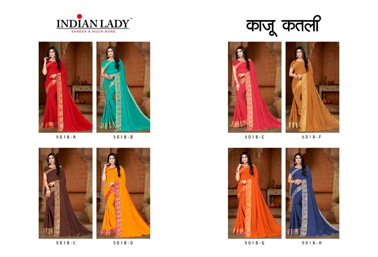 KAJU KATLI BY INDIAN WOMEN 5018-A TO 5018-H SERIES INDIAN TRADITIONAL WEAR COLLECTION BEAUTIFUL STYLISH FANCY COLORFUL PARTY WEAR & OCCASIONAL WEAR DYED SILK SAREES AT WHOLESALE PRICE