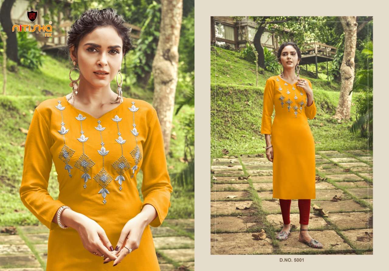 VIVA VOL-5 BY NITISHA NX 5001 TO 5011 SERIES BEAUTIFUL STYLISH FANCY COLORFUL CASUAL WEAR & ETHNIC WEAR HEAVY SOFT COTTON EMBROIDERED KURTIS AT WHOLESALE PRICE