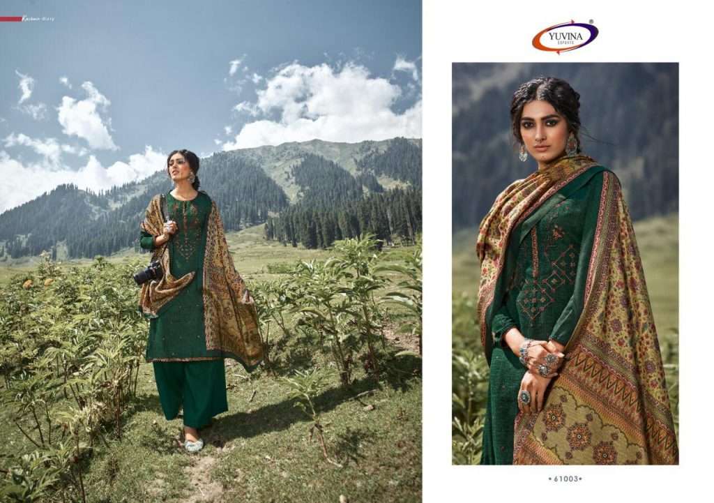 WINTER AURA BY YUVINA EXPORTS 61001 TO 61008 SERIES BEAUTIFUL SUITS STYLISH FANCY COLORFUL CASUAL WEAR & ETHNIC WEAR TOP DYED SHADARI WITH EMBROIDERY DRESSES AT WHOLESALE PRICE