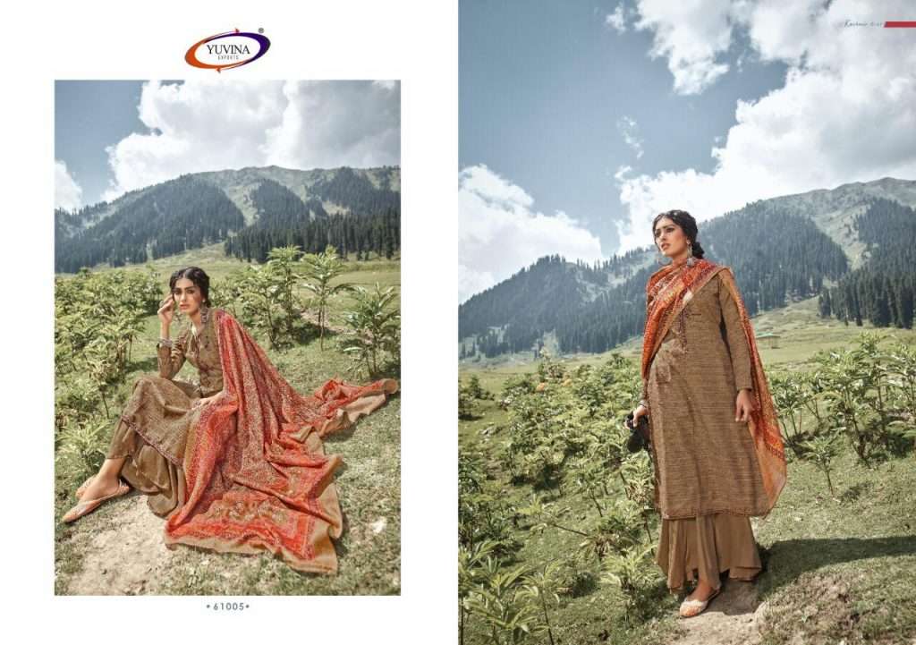 WINTER AURA BY YUVINA EXPORTS 61001 TO 61008 SERIES BEAUTIFUL SUITS STYLISH FANCY COLORFUL CASUAL WEAR & ETHNIC WEAR TOP DYED SHADARI WITH EMBROIDERY DRESSES AT WHOLESALE PRICE