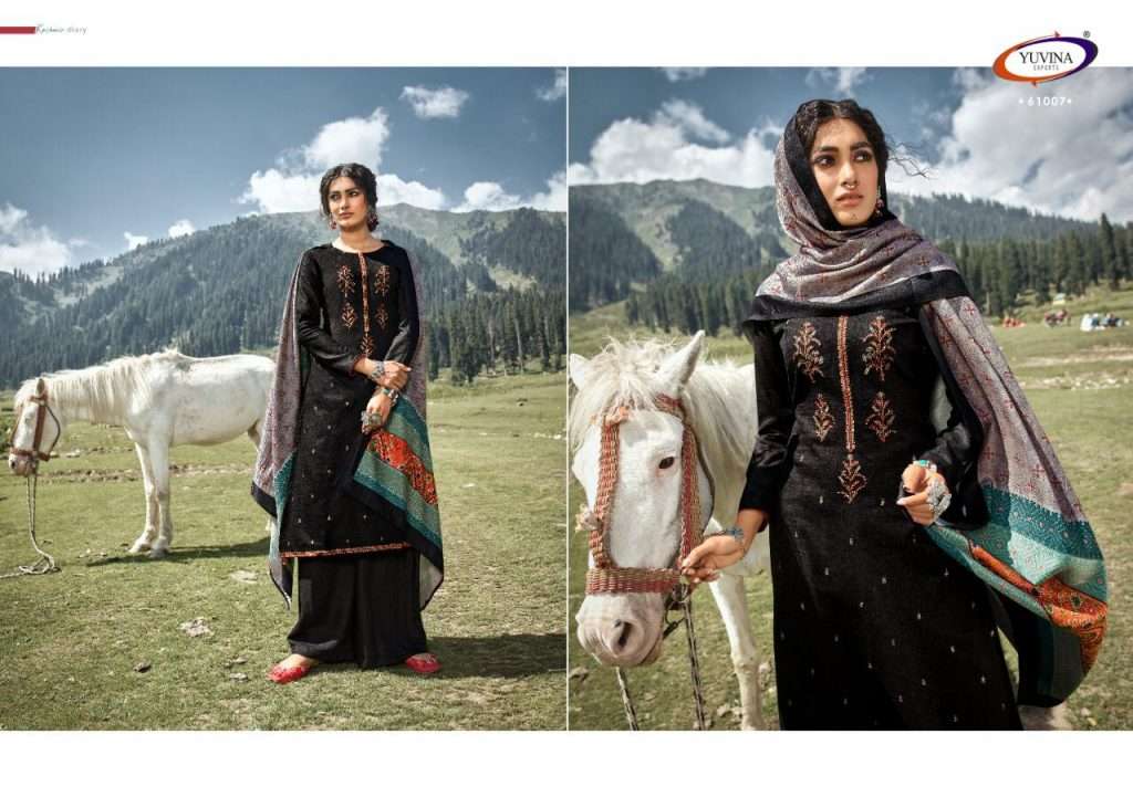 WINTER AURA BY YUVINA EXPORTS 61001 TO 61008 SERIES BEAUTIFUL SUITS STYLISH FANCY COLORFUL CASUAL WEAR & ETHNIC WEAR TOP DYED SHADARI WITH EMBROIDERY DRESSES AT WHOLESALE PRICE