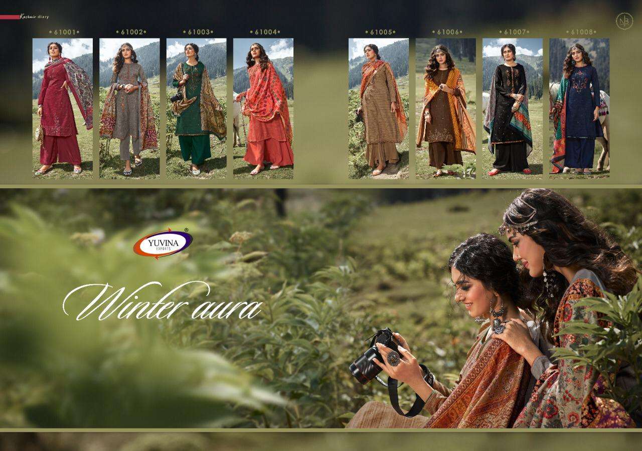 WINTER AURA BY YUVINA EXPORTS 61001 TO 61008 SERIES BEAUTIFUL SUITS STYLISH FANCY COLORFUL CASUAL WEAR & ETHNIC WEAR TOP DYED SHADARI WITH EMBROIDERY DRESSES AT WHOLESALE PRICE