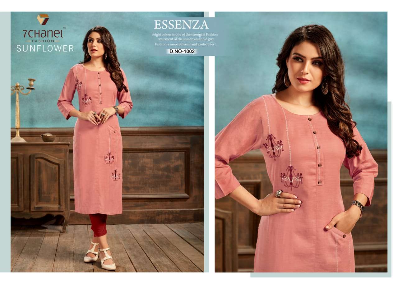 SUNFLOWER BY 7 CHANEL 1001 TO 1006 SERIES BEAUTIFUL STYLISH FANCY COLORFUL CASUAL WEAR & ETHNIC WEAR COTTON EMBROIDERED KURTIS AT WHOLESALE PRICE