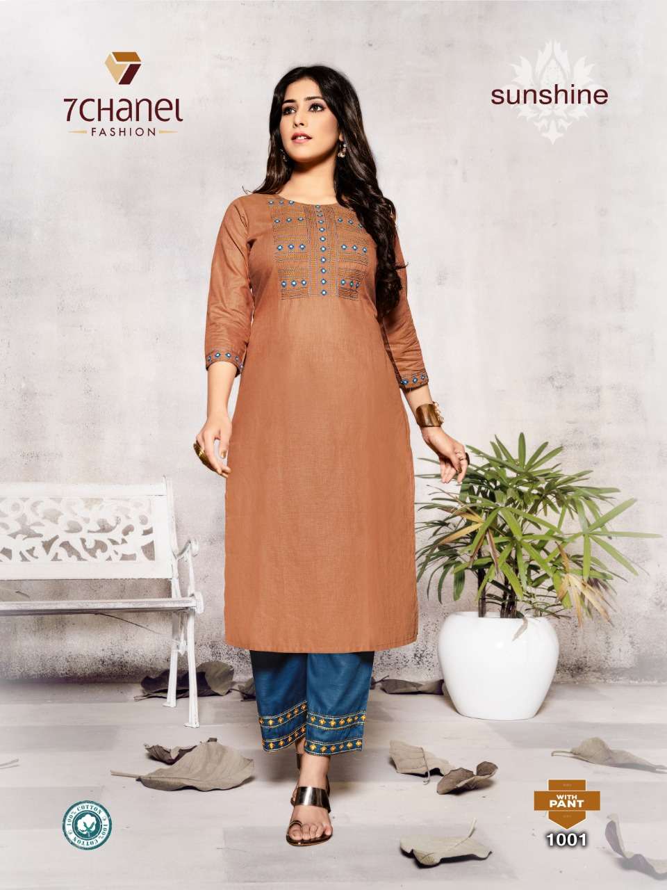 SUNSHINE WITH PANTS BY 7 CHANEL 1001 TO 1004 SERIES BEAUTIFUL STYLISH FANCY COLORFUL CASUAL WEAR & ETHNIC WEAR PURE COTTON PRINTED KURTIS AT WHOLESALE PRICE