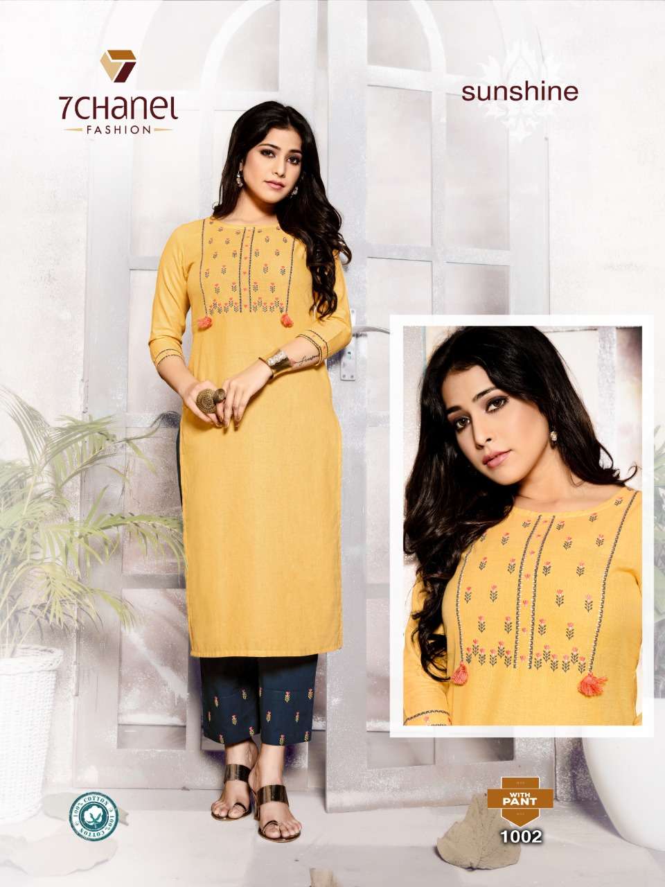 SUNSHINE WITH PANTS BY 7 CHANEL 1001 TO 1004 SERIES BEAUTIFUL STYLISH FANCY COLORFUL CASUAL WEAR & ETHNIC WEAR PURE COTTON PRINTED KURTIS AT WHOLESALE PRICE