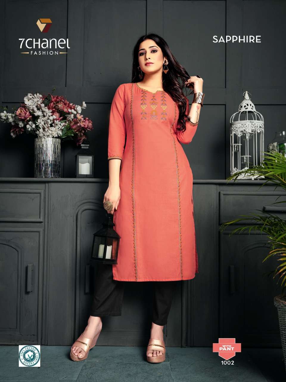SAPPHIRE WITH PANT BY 7 CHANEL 1001 TO 1004 SERIES BEAUTIFUL STYLISH FANCY COLORFUL CASUAL WEAR & ETHNIC WEAR PURE COTTON PRINTED KURTIS AT WHOLESALE PRICE