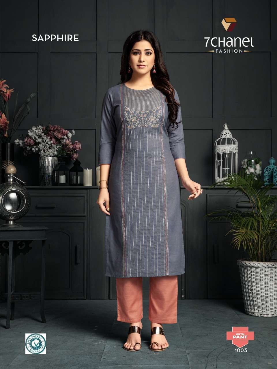 SAPPHIRE WITH PANT BY 7 CHANEL 1001 TO 1004 SERIES BEAUTIFUL STYLISH FANCY COLORFUL CASUAL WEAR & ETHNIC WEAR PURE COTTON PRINTED KURTIS AT WHOLESALE PRICE