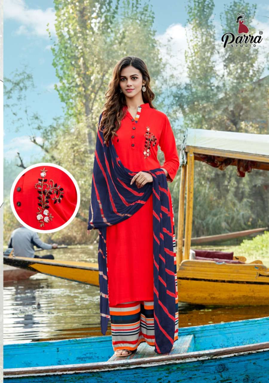 SHIPRA BY PARRA STUDIO 1001 TO 1009 SERIES BEAUTIFUL SUITS STYLISH FANCY COLORFUL CASUAL WEAR & ETHNIC WEAR RAYON SLUB 14KG PRINTED DRESSES AT WHOLESALE PRICE