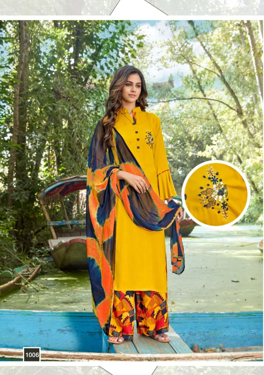 SHIPRA BY PARRA STUDIO 1001 TO 1009 SERIES BEAUTIFUL SUITS STYLISH FANCY COLORFUL CASUAL WEAR & ETHNIC WEAR RAYON SLUB 14KG PRINTED DRESSES AT WHOLESALE PRICE