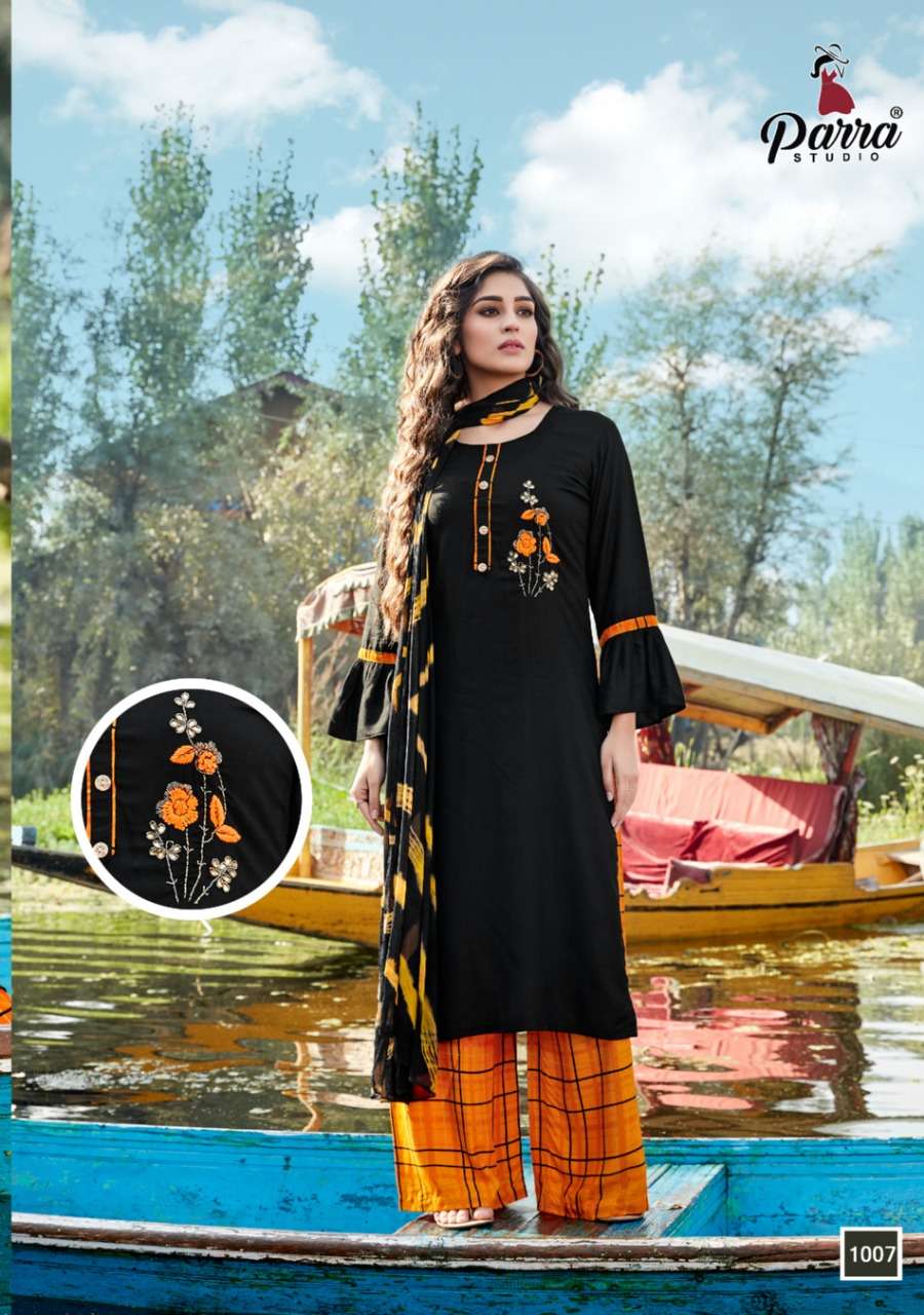 SHIPRA BY PARRA STUDIO 1001 TO 1009 SERIES BEAUTIFUL SUITS STYLISH FANCY COLORFUL CASUAL WEAR & ETHNIC WEAR RAYON SLUB 14KG PRINTED DRESSES AT WHOLESALE PRICE