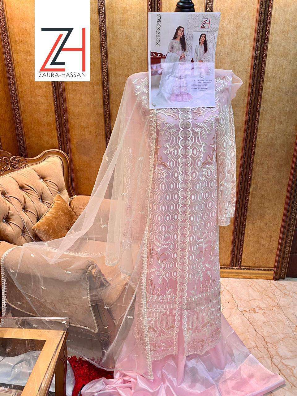QALAMKAR BY ZAURA HASSAN 1208 TO 1209 SERIES DESIGNER FESTIVE SUITS COLLECTION BEAUTIFUL STYLISH FANCY COLORFUL PARTY WEAR & OCCASIONAL WEAR BUTTERFLY NET WITH EMBROIDERED DRESSES AT WHOLESALE PRICE
